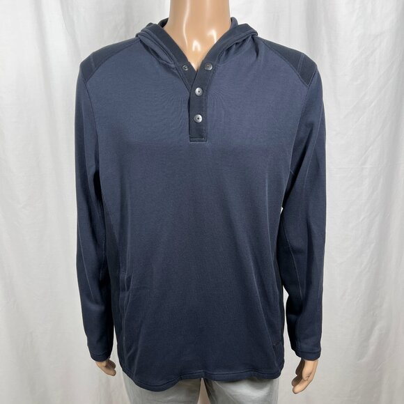 Calvin Klein Men's XL Navy Blue 100% Cotton Long Sleeve Hooded Henley Shirt - Picture 1 of 8